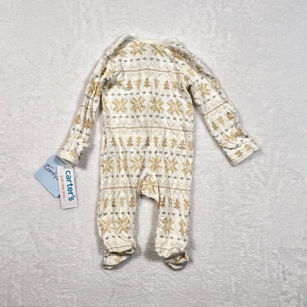 Carters Just One You Baby 3M Fair Isle Snowflake Footed Sleeper 2-Way Zip NEW